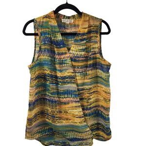 Pink Rose Large Sleeveless Surplice V-Neck Tribal Abstract Blouse Top Aztec Boho